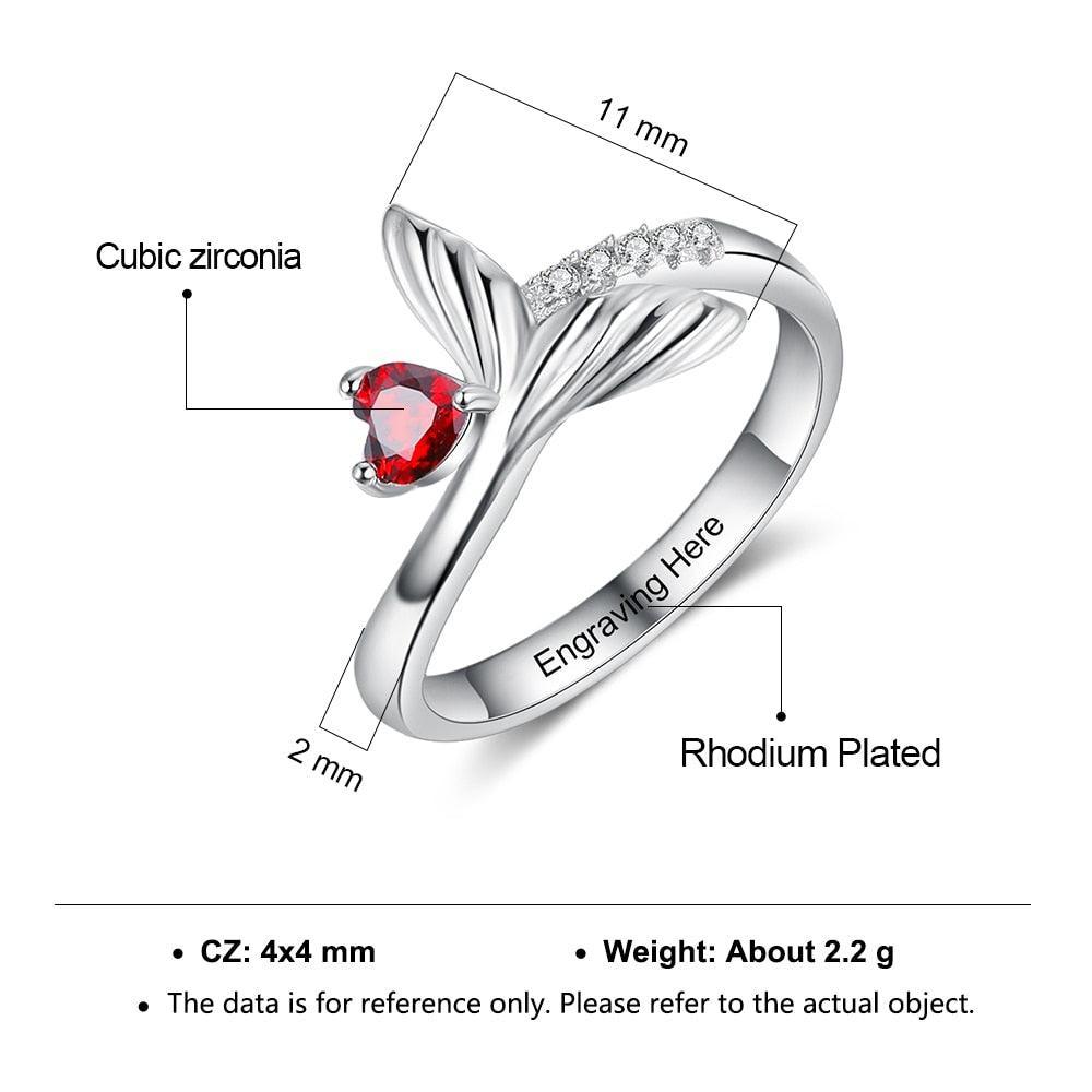 Personalized Fish Tail Band Engraved Name Engagement Rings - Personalized Jewel