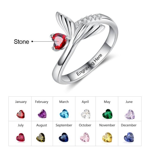 Personalized Fish Tail Band Engraved Name Engagement Rings - Personalized Jewel