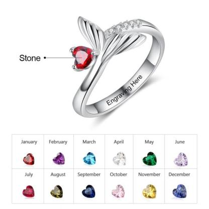 Personalized Fish Tail Band Engraved Name Engagement Rings - Personalized Jewel