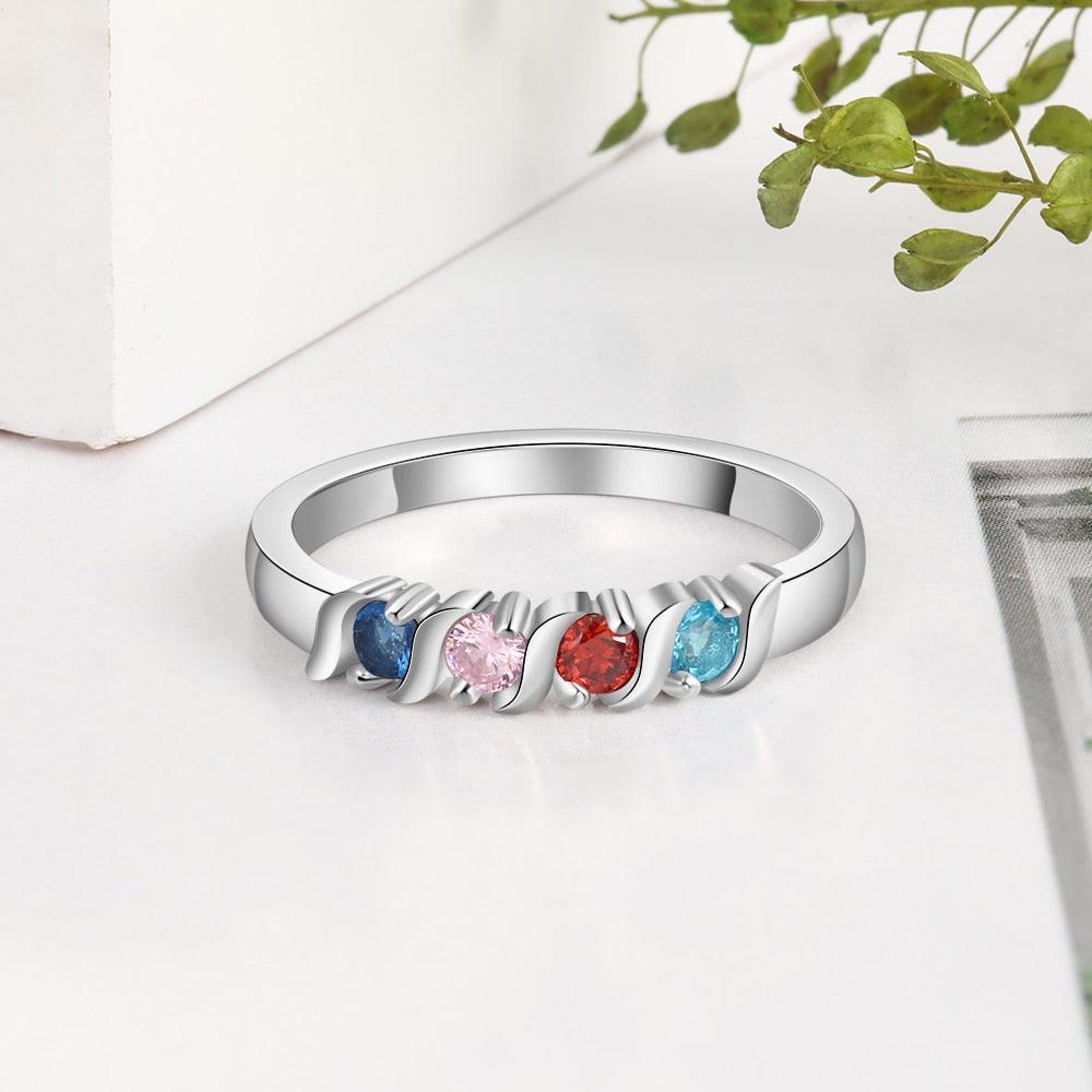 Customized Wedding Ring- Personalized Ring with 4 Birthstone Stones - Personalized Jewel