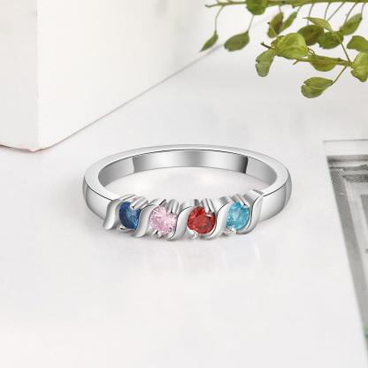 Customized Wedding Ring- Personalized Ring with 4 Birthstone Stones - Personalized Jewel