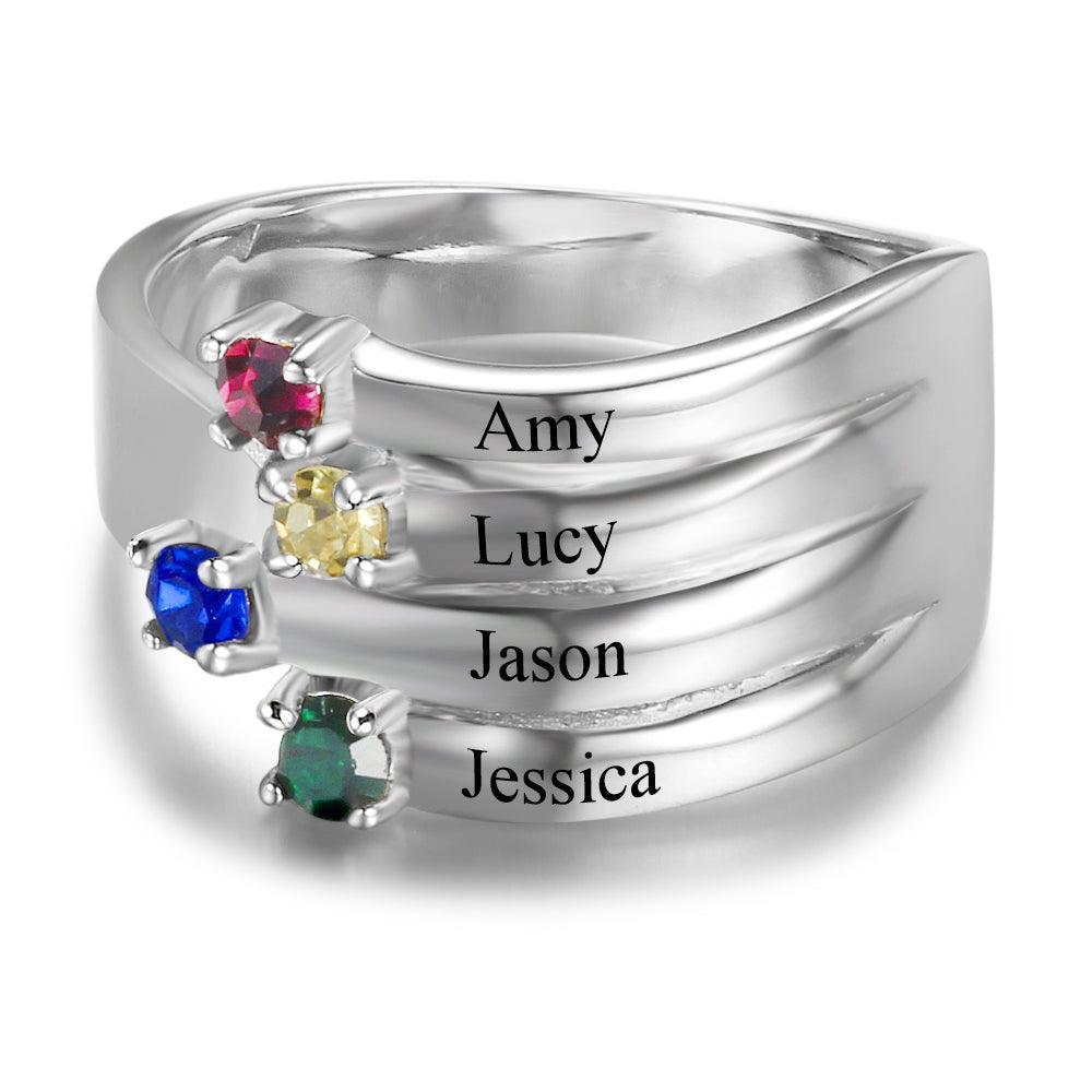 Personalized Geometric Shape 925 Sterling Silver Ring With Cubic Zirconia Stones - Personalized Jewel