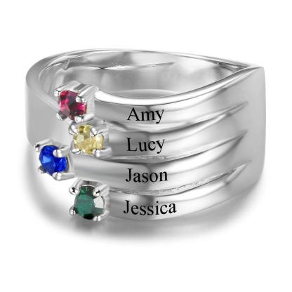 Personalized Geometric Shape 925 Sterling Silver Ring With Cubic Zirconia Stones - Personalized Jewel