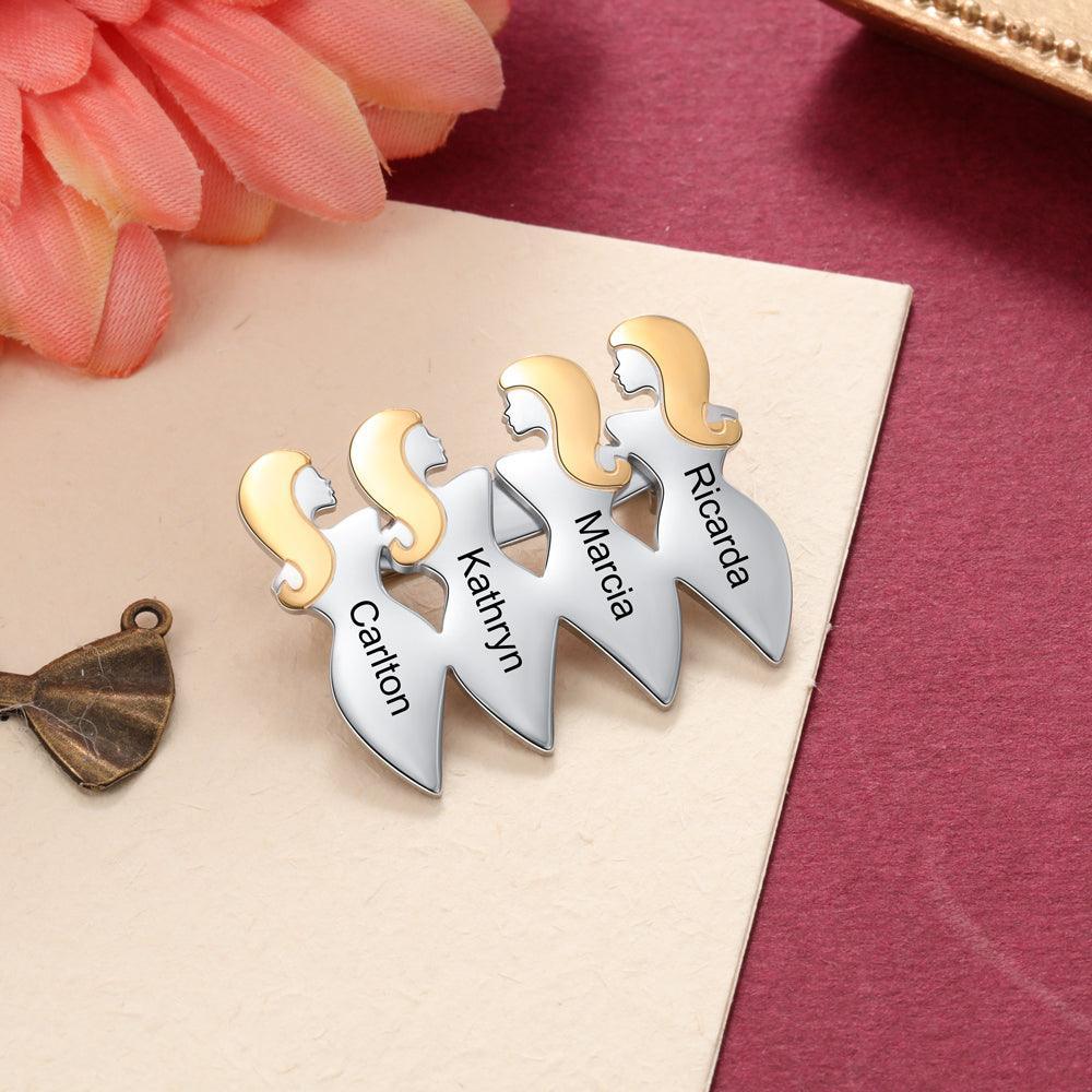 Personalized German Silver Four Name Engravings Jewelry Pins-Personalized Jewels