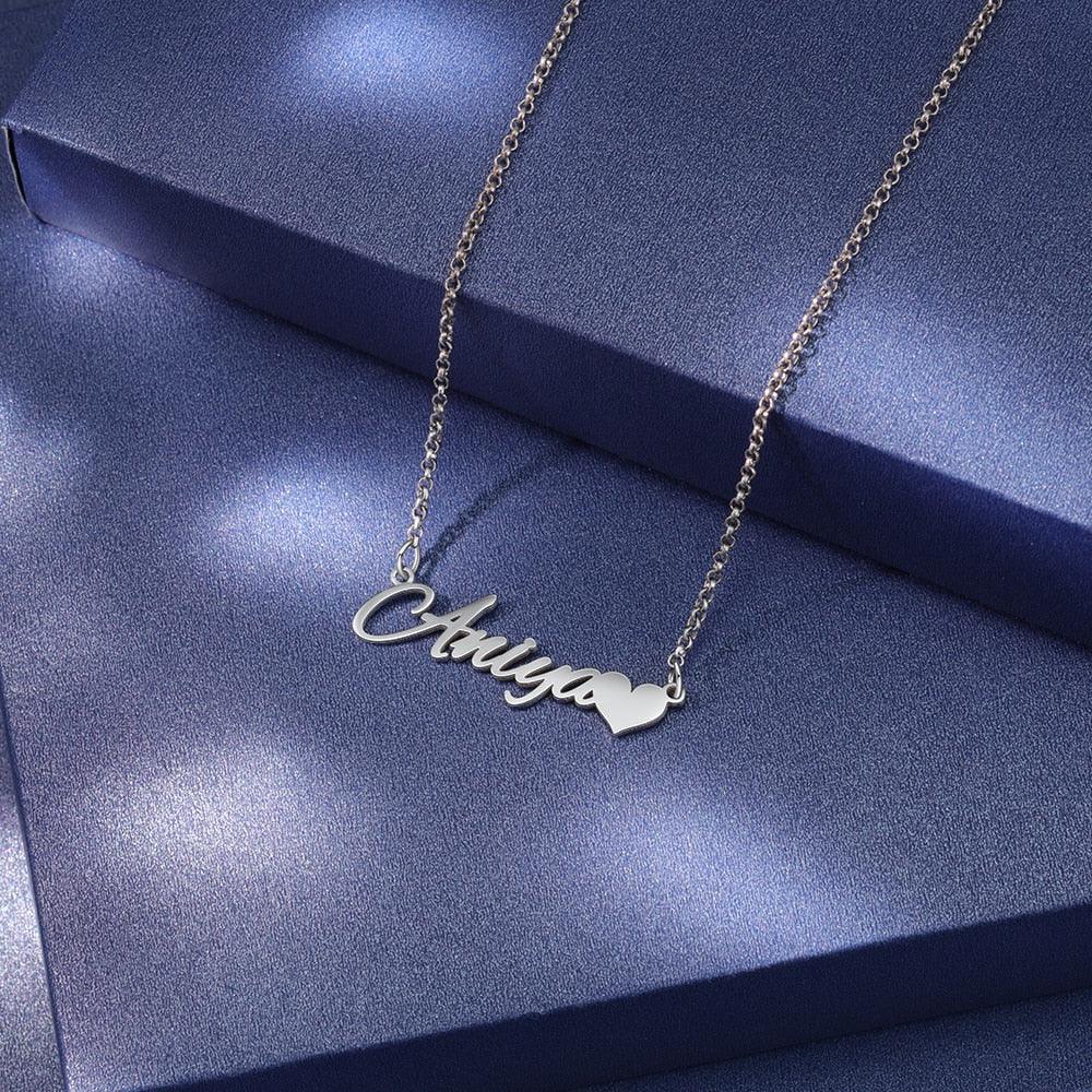 Personalized Gift Customized Letter Nameplate With Heart Custom Made Name Necklace-Personalized Jewels