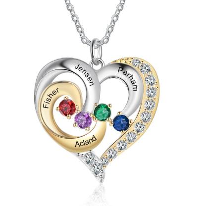 Personalized Golden Silver Pendant Necklace Four Custom Names And Birthstones - Personalized Jewel
