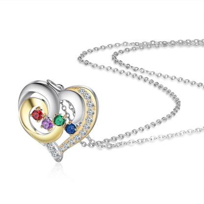 Personalized Golden Silver Pendant Necklace Four Custom Names And Birthstones - Personalized Jewel