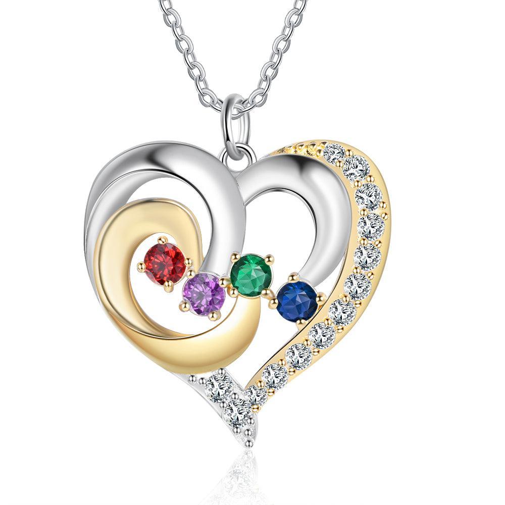 Personalized Golden Silver Pendant Necklace Four Custom Names And Birthstones - Personalized Jewel
