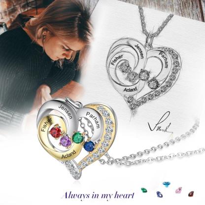 Personalized Golden Silver Pendant Necklace Four Custom Names And Birthstones - Personalized Jewel