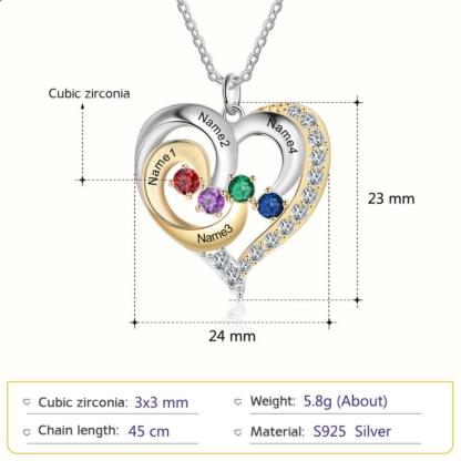 Personalized Golden Silver Pendant Necklace Four Custom Names And Birthstones - Personalized Jewel