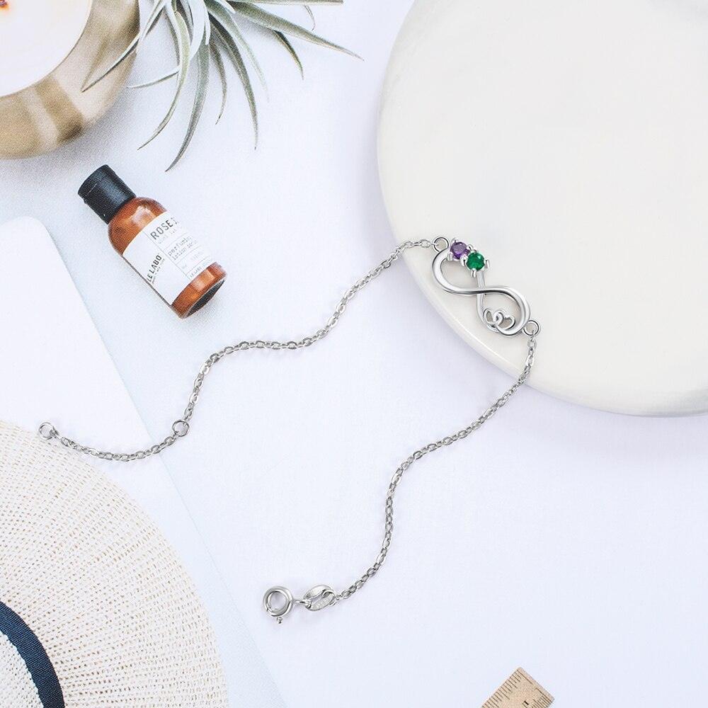 Personalized Heart Chain Infinity Bangle Bracelets With 2 Customized Birthstone Bracelet-Personalized Jewels