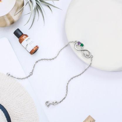 Personalized Heart Chain Infinity Bangle Bracelets With 2 Customized Birthstone Bracelet - Personalized Jewel