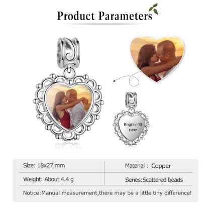 Personalized Heart Charms Beads For Bracelet With Custom Engrave And Photo - Personalized Jewel