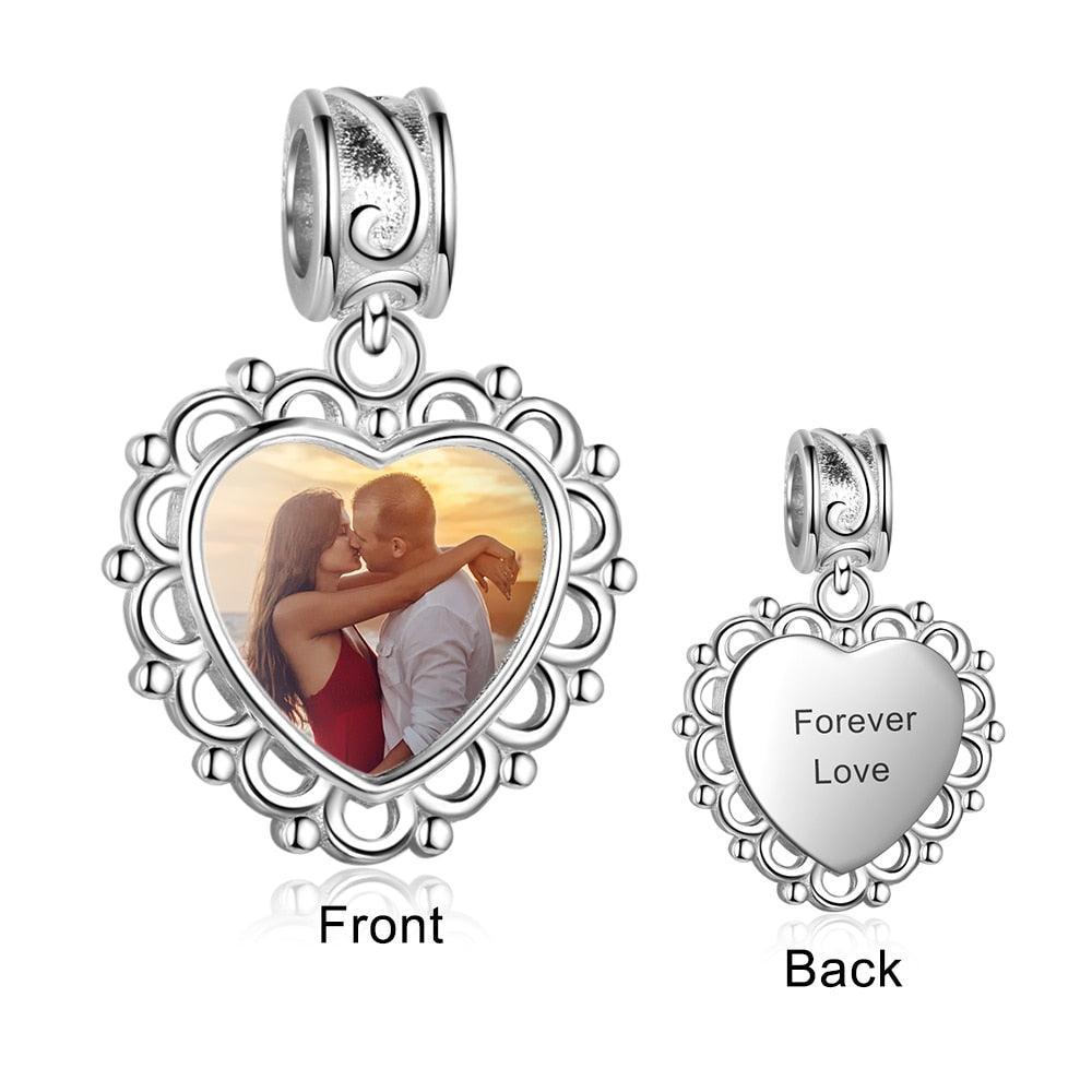 Personalized Heart Charms Beads For Bracelet With Custom Engrave And Photo - Personalized Jewel