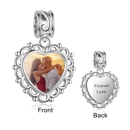 Personalized Heart Charms Beads For Bracelet With Custom Engrave And Photo - Personalized Jewel