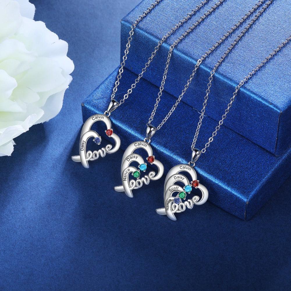 Personalized Pendant Necklace Four Custom Names And Birthstones - Personalized Jewel