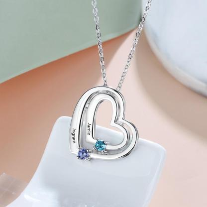 Personalized Heart Name Necklace with 2 Birthstones Custom Engraving Pendants for Women Mother's Day Gifts - Personalized Jewel