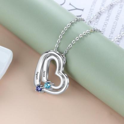 Personalized Heart Name Necklace with 2 Birthstones Custom Engraving Pendants for Women Mother's Day Gifts - Personalized Jewel
