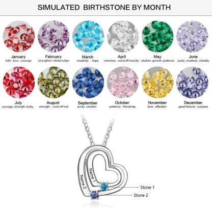 Personalized Heart Name Necklace with 2 Birthstones Custom Engraving Pendants for Women Mother's Day Gifts - Personalized Jewel