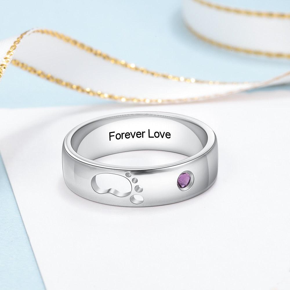Personalized Hollow Baby Footprint Ring Solid Engagement Ring - Personalized Jewel