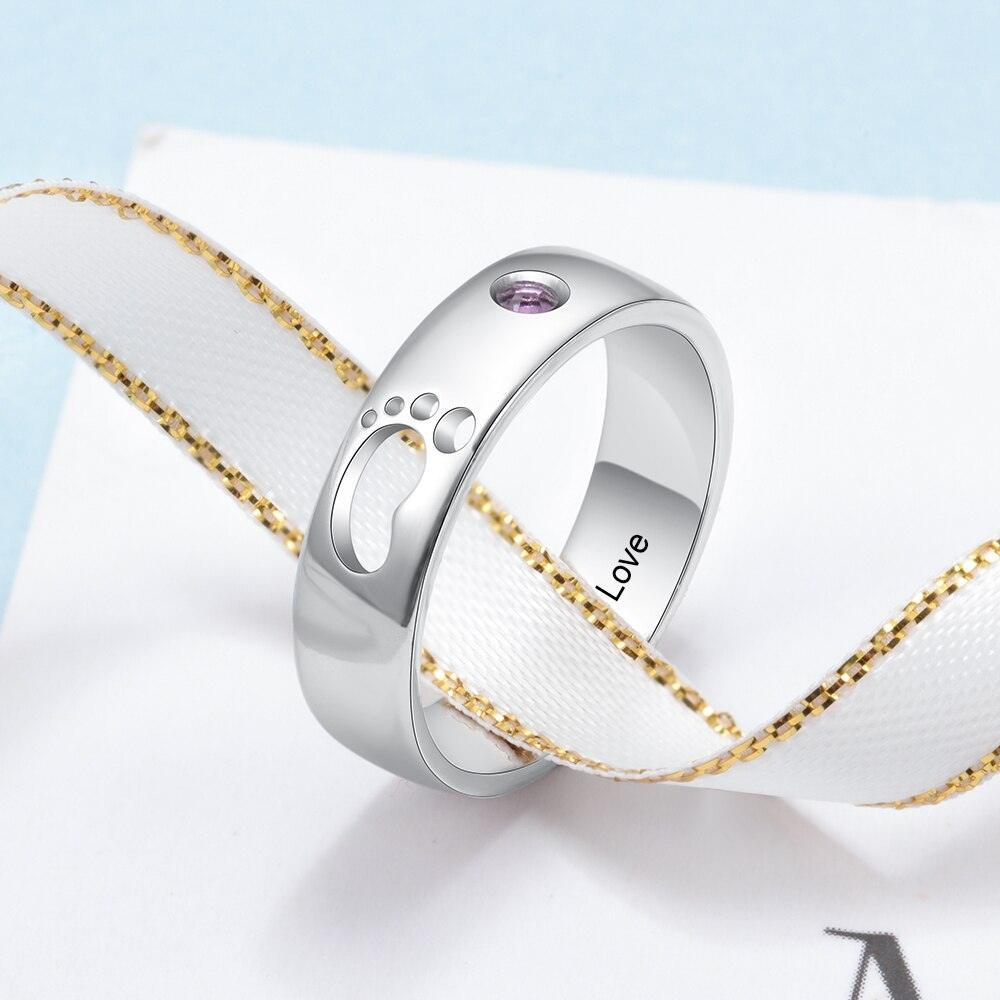 Personalized Hollow Baby Footprint Ring Solid Engagement Ring - Personalized Jewel