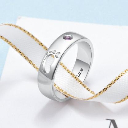 Personalized Hollow Baby Footprint Ring Solid Engagement Ring - Personalized Jewel