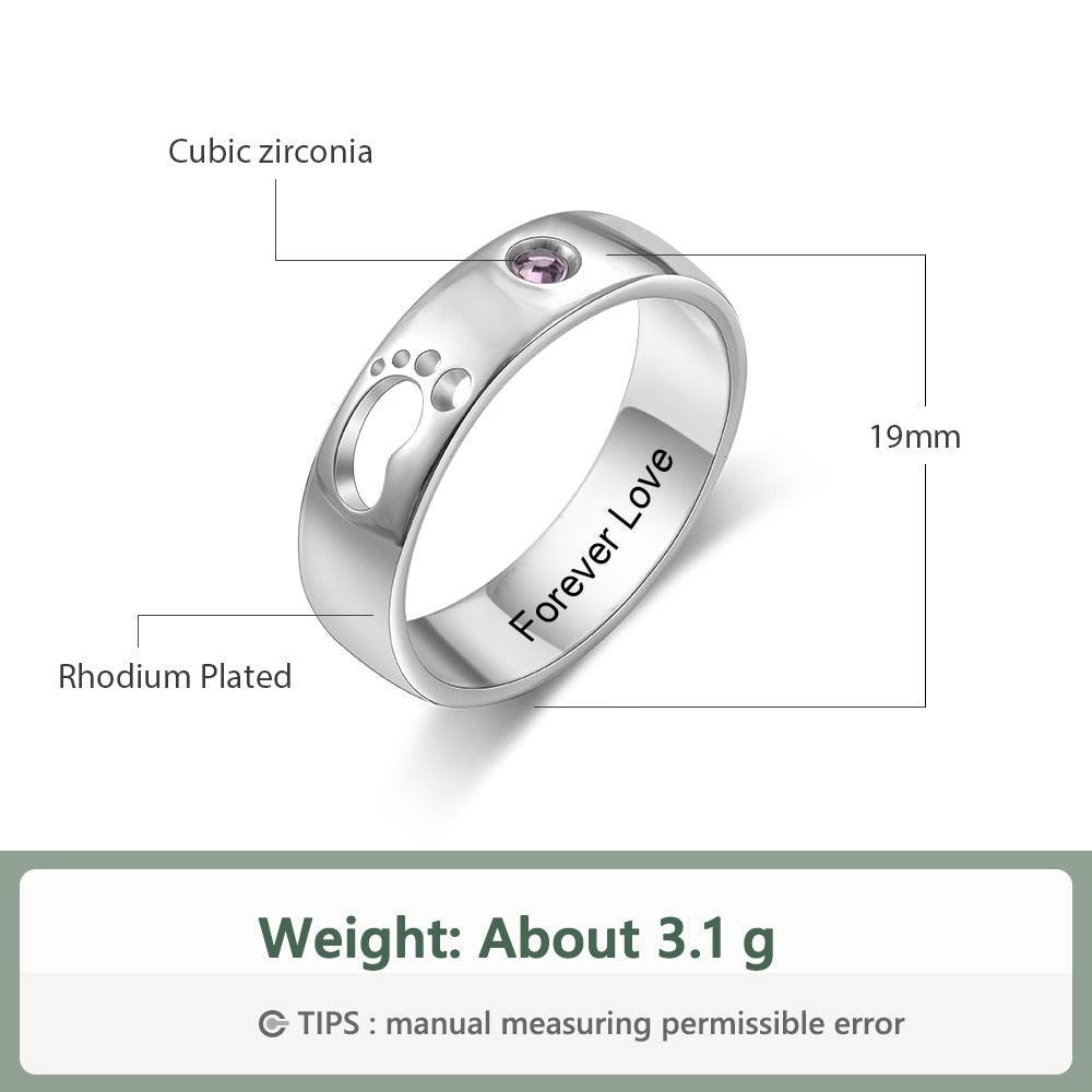 Personalized Hollow Baby Footprint Ring Solid Engagement Ring - Personalized Jewel