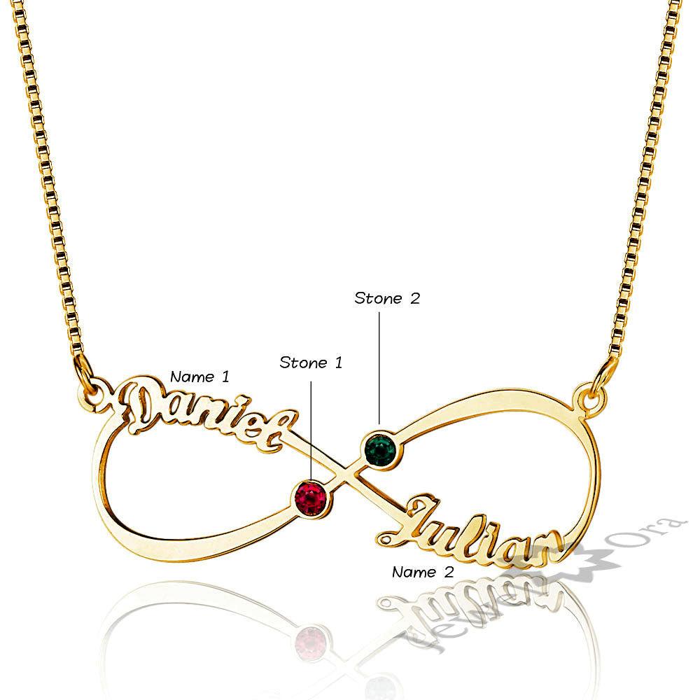 Personalized Infinity 925 Sterling Silver Necklace, Name & Love Birthstone Pendant with Box, Christmas & Anniversary Gift - Personalized Jewel