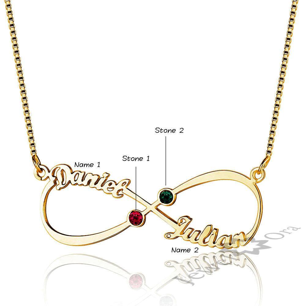 Personalized Infinity 925 Sterling Silver Necklace, Name & Love Birthstone Pendant with Box, Christmas & Anniversary Gift - Personalized Jewel
