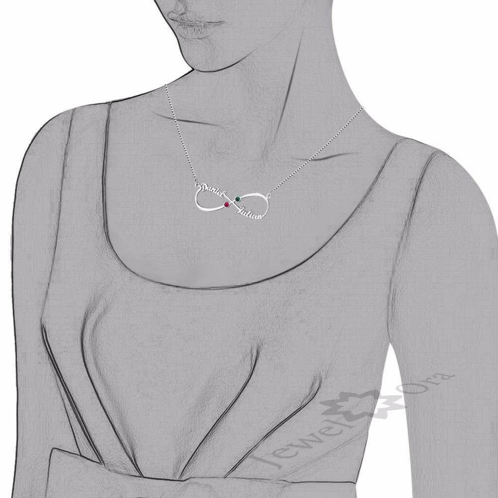 Personalized Infinity 925 Sterling Silver Necklace, Name & Love Birthstone Pendant with Box, Christmas & Anniversary Gift - Personalized Jewel