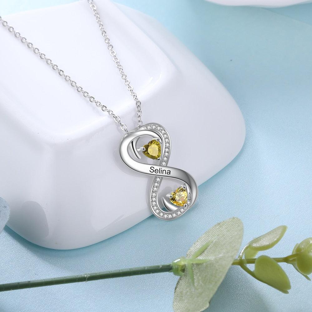Personalized Infinity Necklace for Women, Two Birthstones Customized Necklace for Women - Personalized Jewel