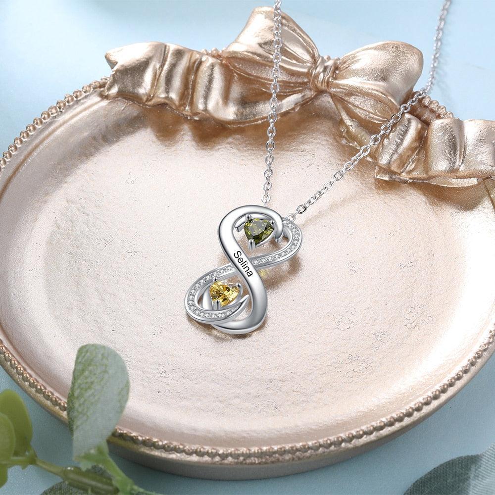 Personalized Infinity Necklace for Women, Two Birthstones Customized Necklace for Women - Personalized Jewel