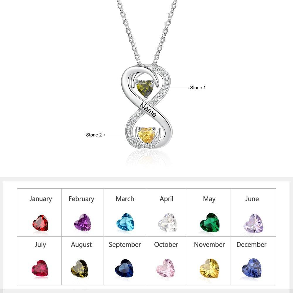 Personalized Infinity Necklace for Women, Two Birthstones Customized Necklace for Women - Personalized Jewel