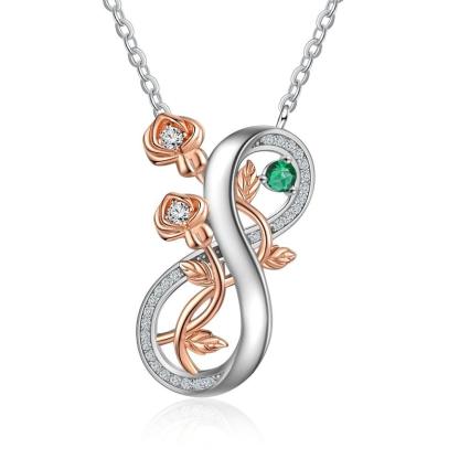 Personalized Infinity Roses Silver Pendant Necklace - One Custom Name & Birthstone - Personalized Jewel