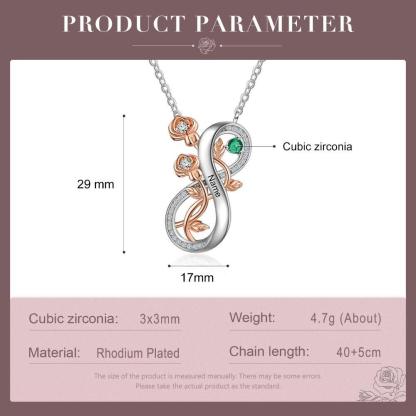 Personalized Infinity Roses Silver Pendant Necklace - One Custom Name & Birthstone - Personalized Jewel