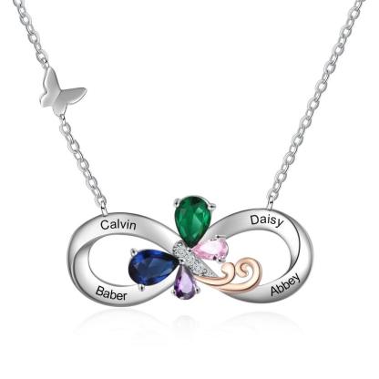 Personalized Infinity Silver Pendant Necklace - Four Custom Names & Birthstones-Personalized Jewels