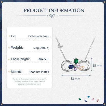 Personalized Infinity Silver Pendant Necklace - Four Custom Names & Birthstones-Personalized Jewels