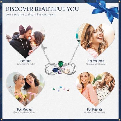 Personalized Infinity Silver Pendant Necklace - Four Custom Names & Birthstones-Personalized Jewels