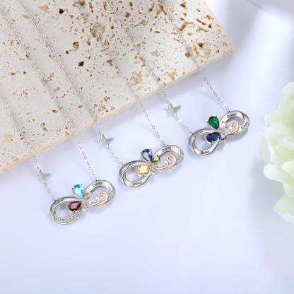 Personalized Infinity Silver Pendant Necklace - Three Custom Names & Birthstones - Personalized Jewel