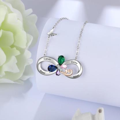 Personalized Infinity Silver Pendant Necklace - Four Custom Names & Birthstones-Personalized Jewels