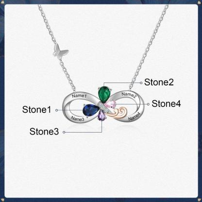 Personalized Infinity Silver Pendant Necklace - Four Custom Names & Birthstones-Personalized Jewels