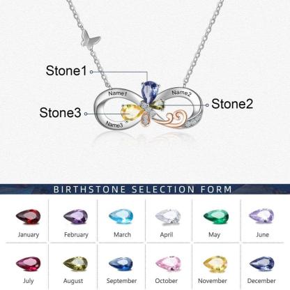 Personalized Infinity Silver Pendant Necklace - Three Custom Names & Birthstones - Personalized Jewel