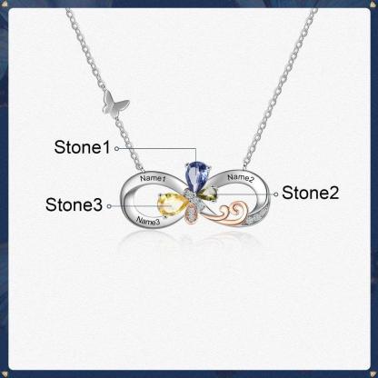 Personalized Infinity Silver Pendant Necklace - Three Custom Names & Birthstones - Personalized Jewel