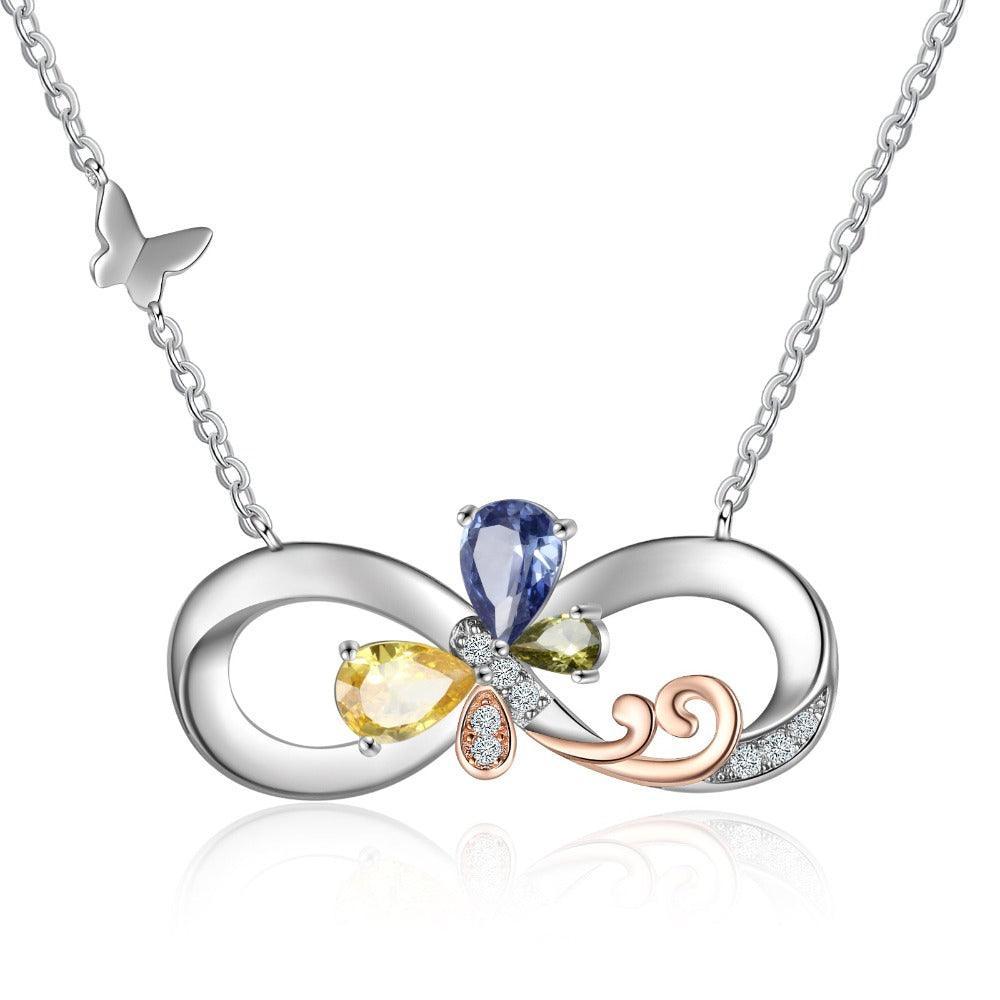 Personalized Infinity Silver Pendant Necklace - Three Custom Names & Birthstones-Personalized Jewels