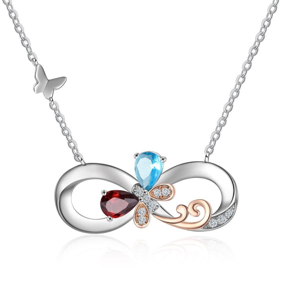 Personalized Infinity Silver Pendant Necklace - Two Custom Names & Birthstones - Personalized Jewel