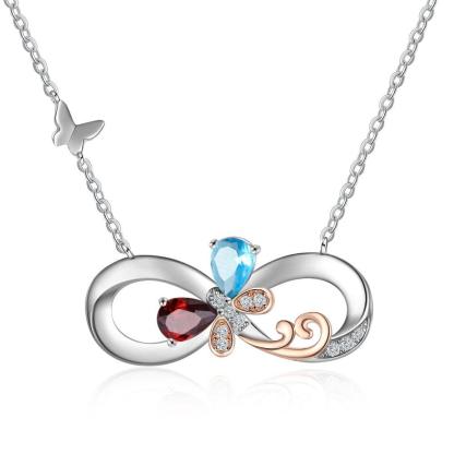 Personalized Infinity Silver Pendant Necklace - Two Custom Names & Birthstones - Personalized Jewel