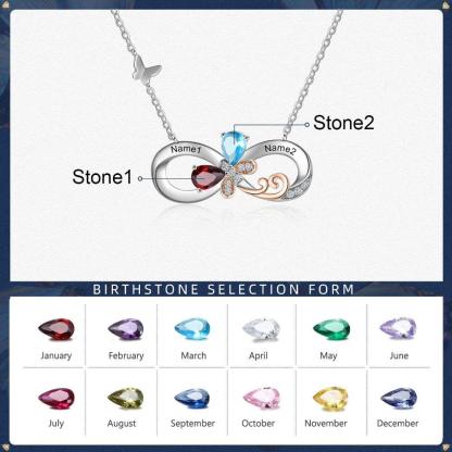 Personalized Infinity Silver Pendant Necklace - Two Custom Names & Birthstones - Personalized Jewel