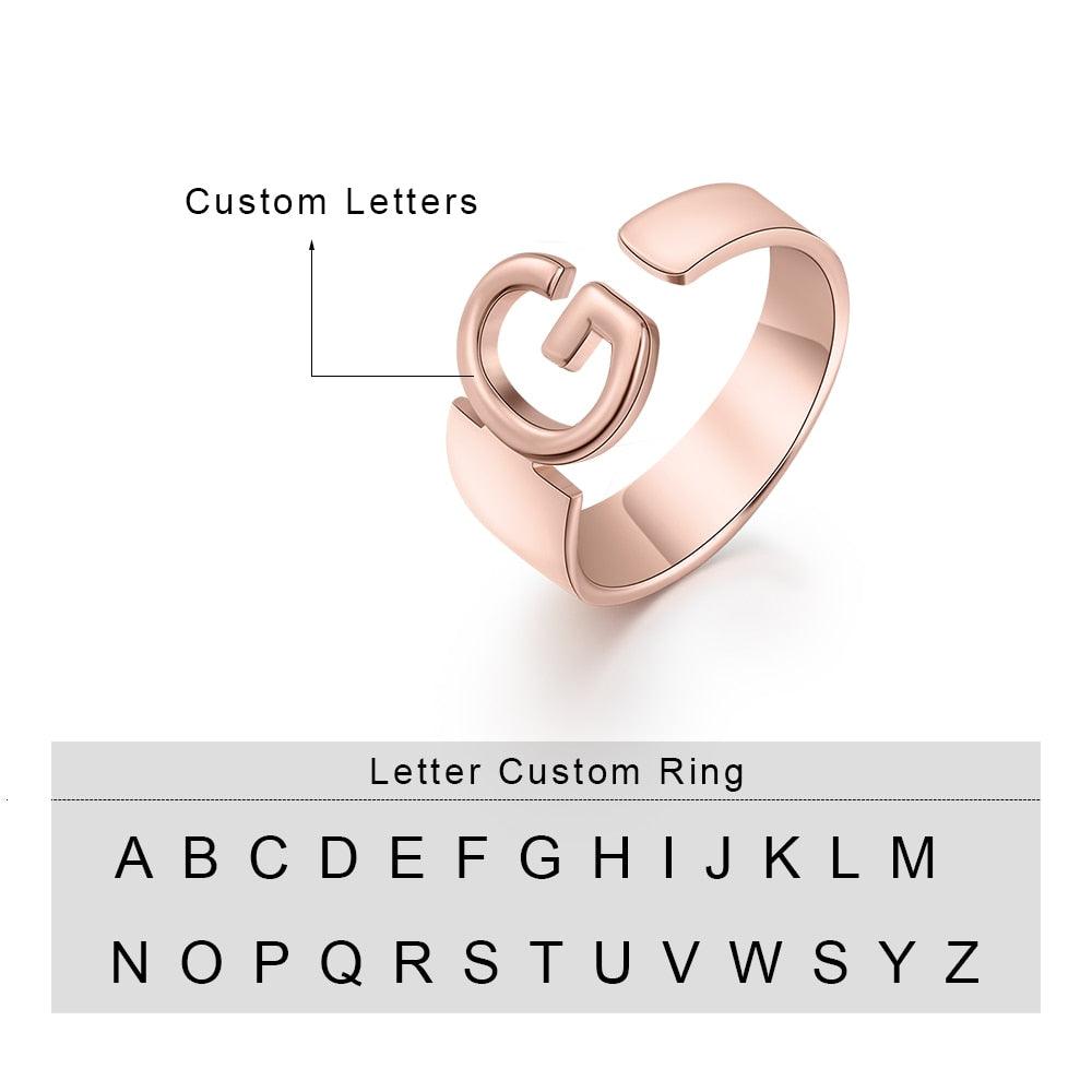 Personalized Initial Letter Ring for Women- Custom 26 Letter Copper Ring-Personalized Jewels