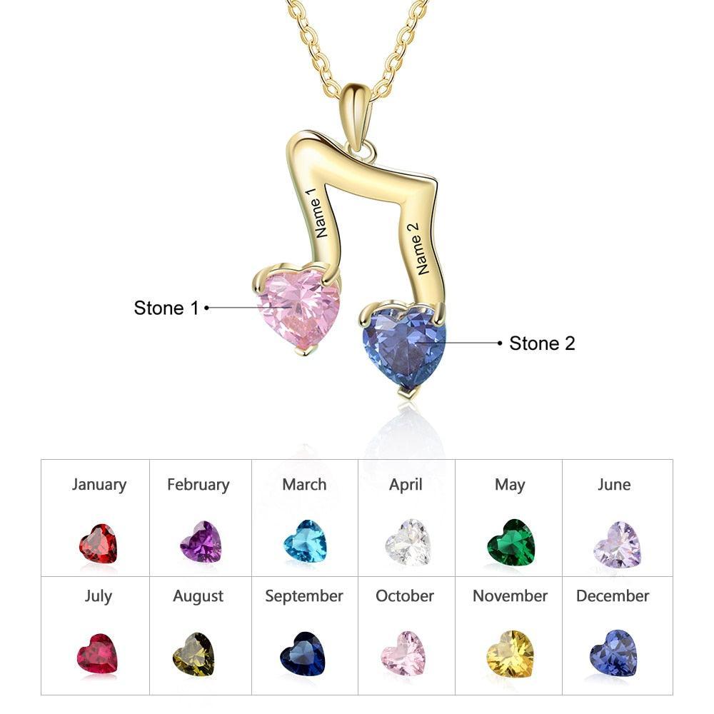 Personalized Jewelry for Women - Musical Note Engraved Birthstone for Women - Customized Jewelry for Women - Personalized Jewel
