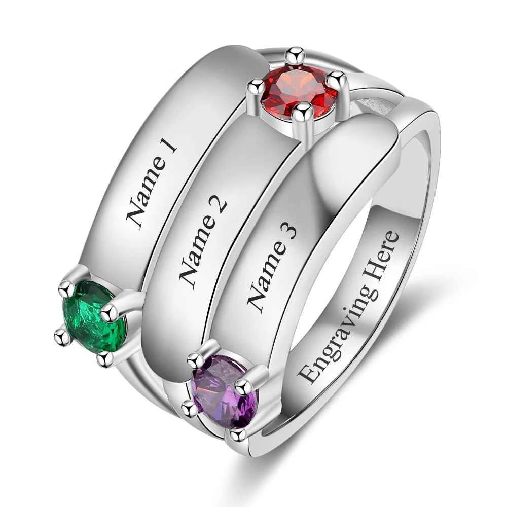 Personalized Jewelry for Women - Three Engraved Names Jewelry - Sterling Silver Promise Ring for Women - Personalized Jewel